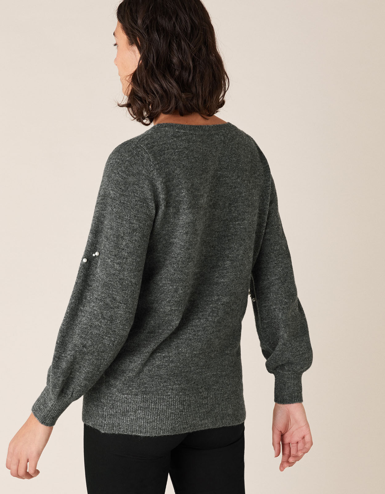 Ladies grey online jumper with pearls