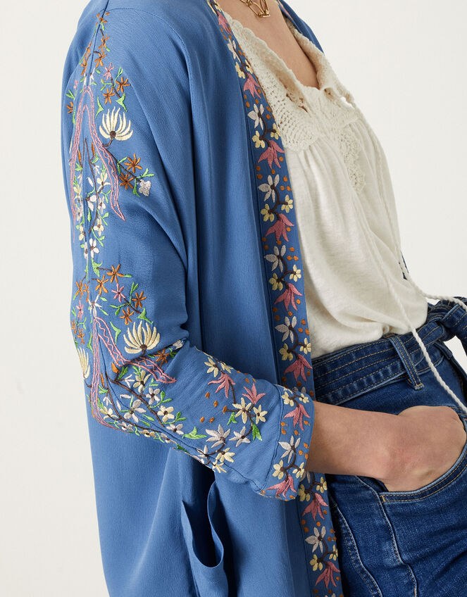 Hermione Embellished Floral Kimono with Sustainable Viscose, Blue (BLUE), large