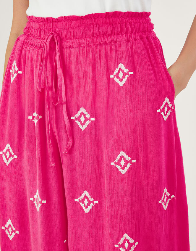 Embroidered Motif Wide Trousers, Pink (PINK), large