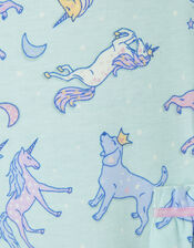 Unicorn Print Nightdress, Blue (AQUA), large