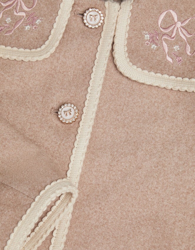 Embroidered Collar Coat, Camel (OATMEAL), large