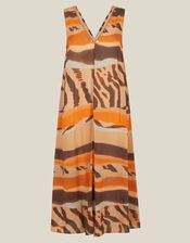 Nadia Sleeveless Animal Print Midi Dress, Brown (BROWN), large