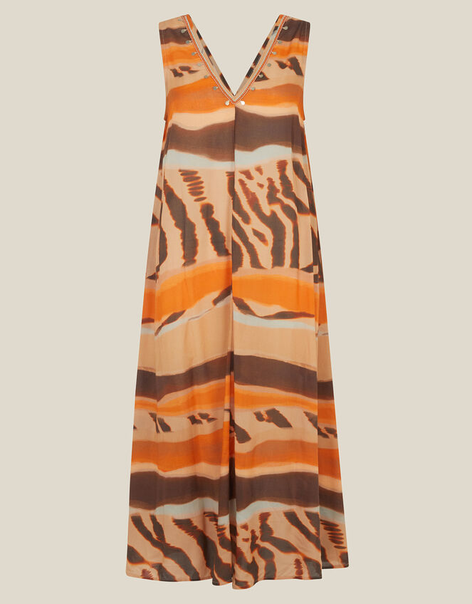Nadia Sleeveless Animal Print Midi Dress, Brown (BROWN), large