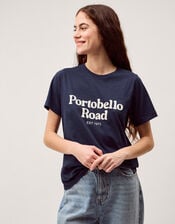 Sabrina Slogan Cotton T-Shirt, Blue (NAVY), large