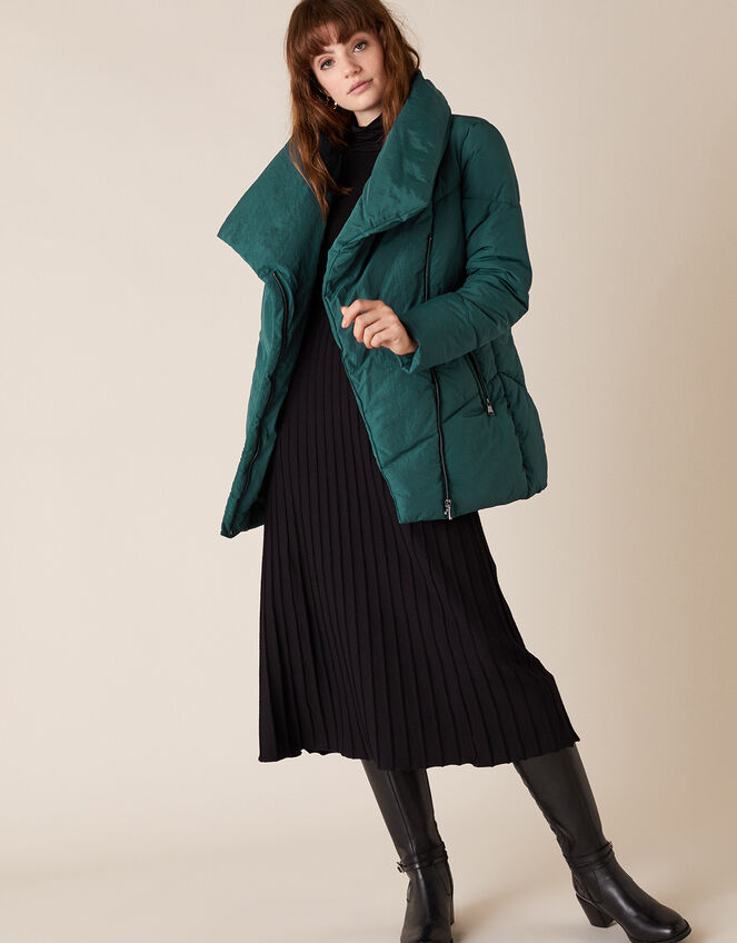 Dhalia Short Padded Coat in Recycled Fabric, Teal (TEAL), large