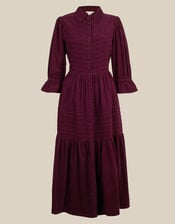 Winnie Corduroy Midi Shirt Dress, Red (BURGUNDY), large