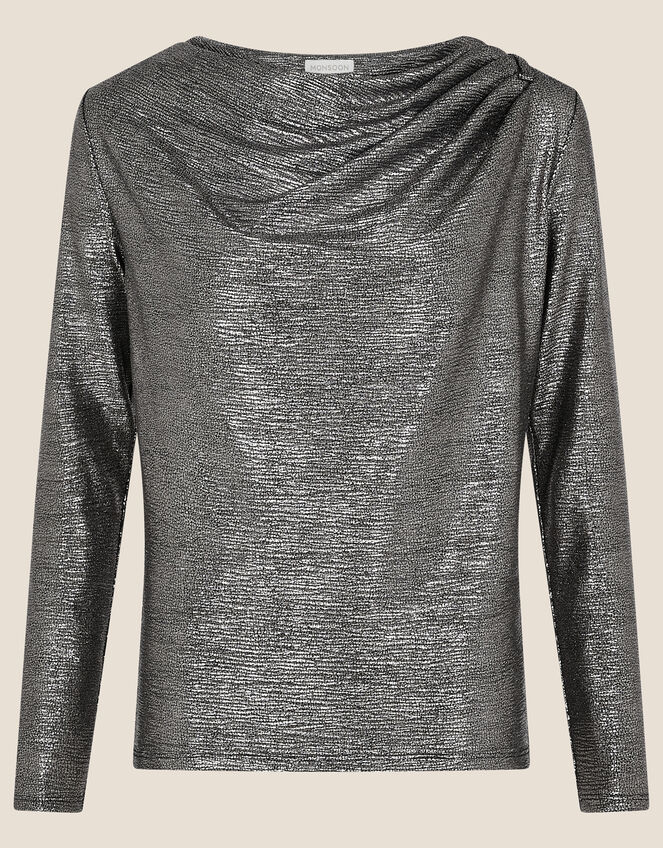 Mandy Metallic Cowl Neck Top, Black (BLACK), large