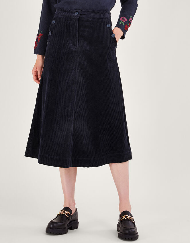 Cord Midi Skirt, Blue (MIDNIGHT), large