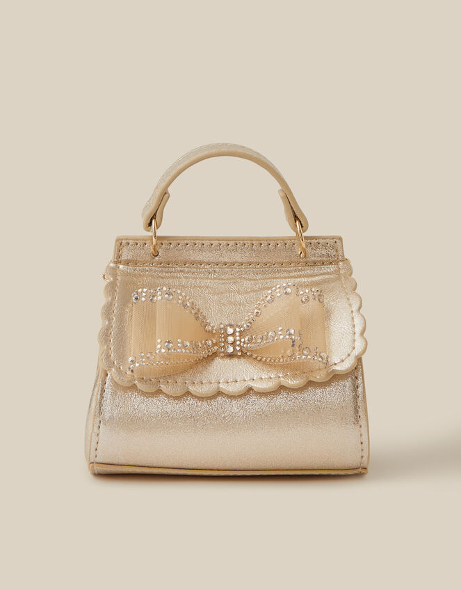 Elise Rhinestone Mesh Bow Metallic Bag, , large