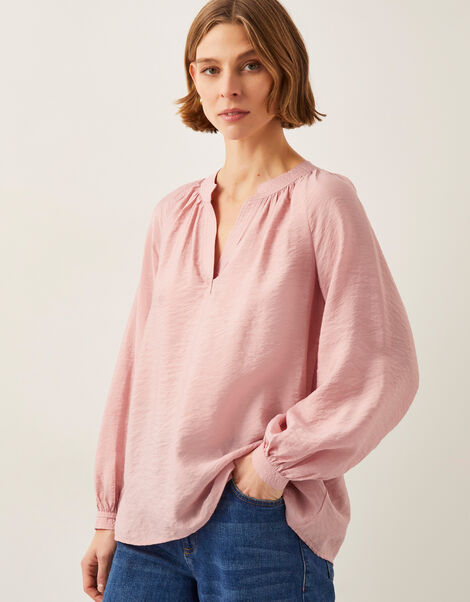 Aya Long Sleeve Satin Blouse, Pink (BLUSH), large