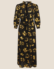 Evalina Foil Print Dress in Sustainable Viscose, Black (BLACK), large