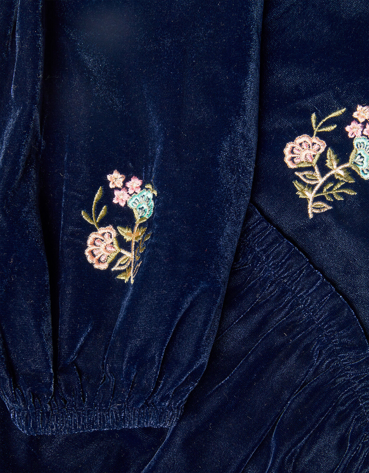 Embroidered Velvet Dress Blue