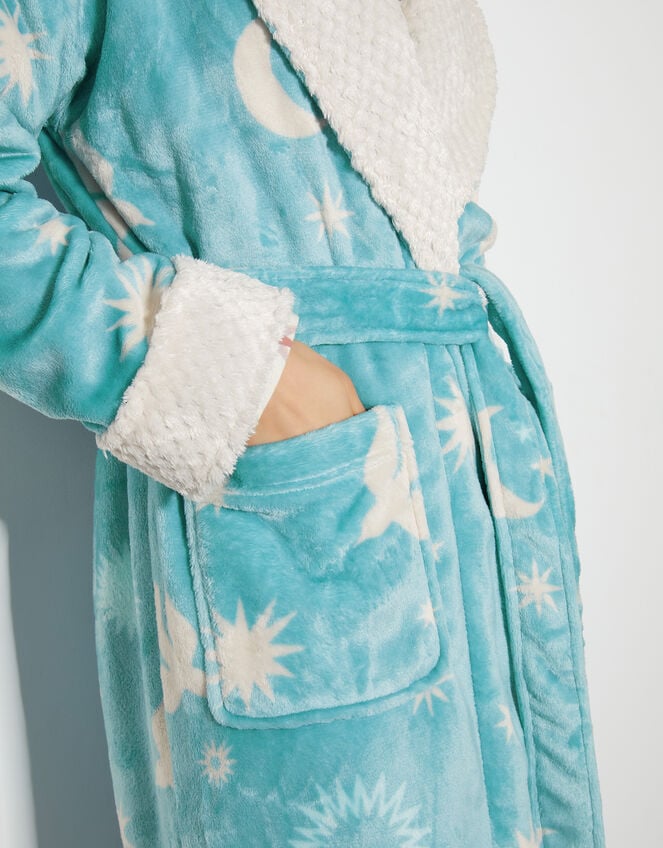 Birdie Star Print Dressing Gown, Teal (TEAL), large