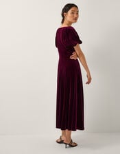 Cynthia Puff Sleeve Velvet Midi Dress, Red (BURGUNDY), large