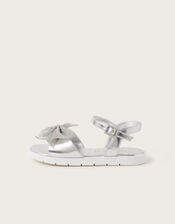 Diamante Bow Metallic Sandals, Silver (SILVER), large