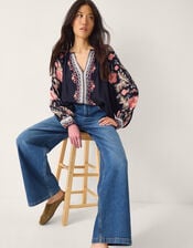 Rosalie Floral Print V-Neck Blouse, Blue (NAVY), large