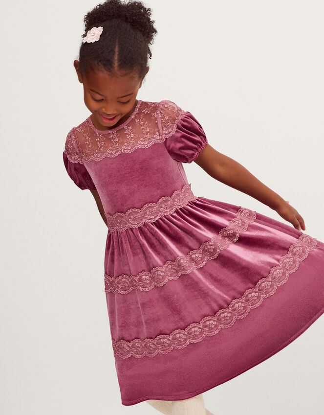 Freda Lace Velvet Party Dress, Pink (DARK PINK), large