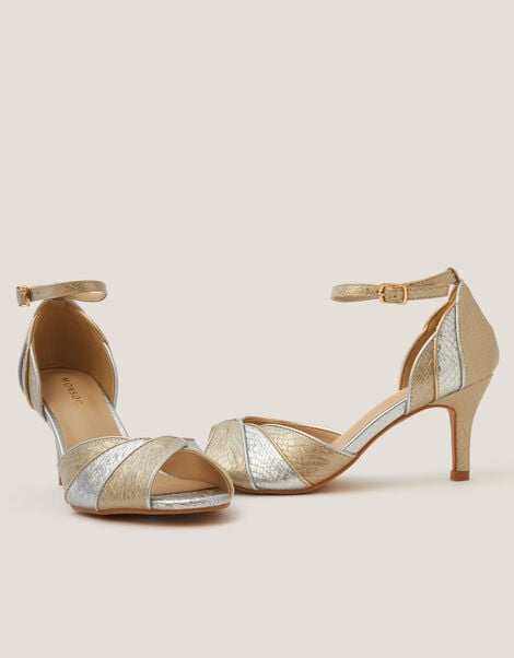 Meg Metallic Two Tone Heels, Gold (GOLD), large