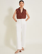 Paris Spot Plisse Top, Brown (BROWN), large