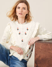 Embroidered Chunky Knit Jumper, Ivory (IVORY), large