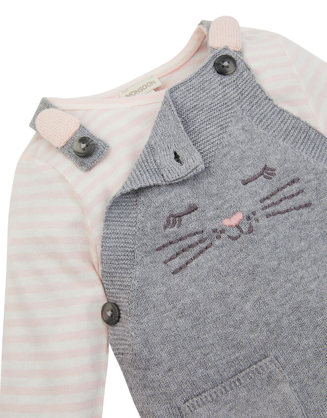 Newborn Baby Bunny Knit Dungarees Set, Grey (GREY), large