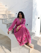 Dilli Grey Fifi Block Print Midi Dress, Pink (MAGENTA), large