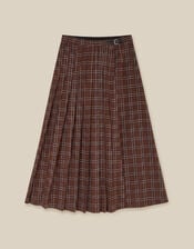 Gracie Check Print Midi Skirt, Brown (BROWN), large