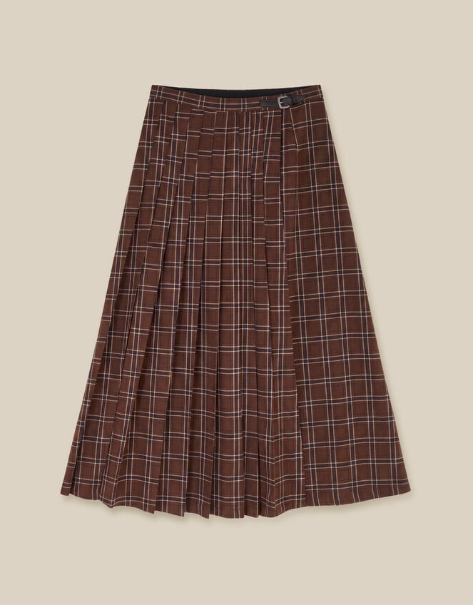 Gracie Check Print Midi Skirt, Brown (BROWN), large