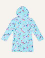 Unicorn Print Towelling Dress, Blue (TURQUOISE), large
