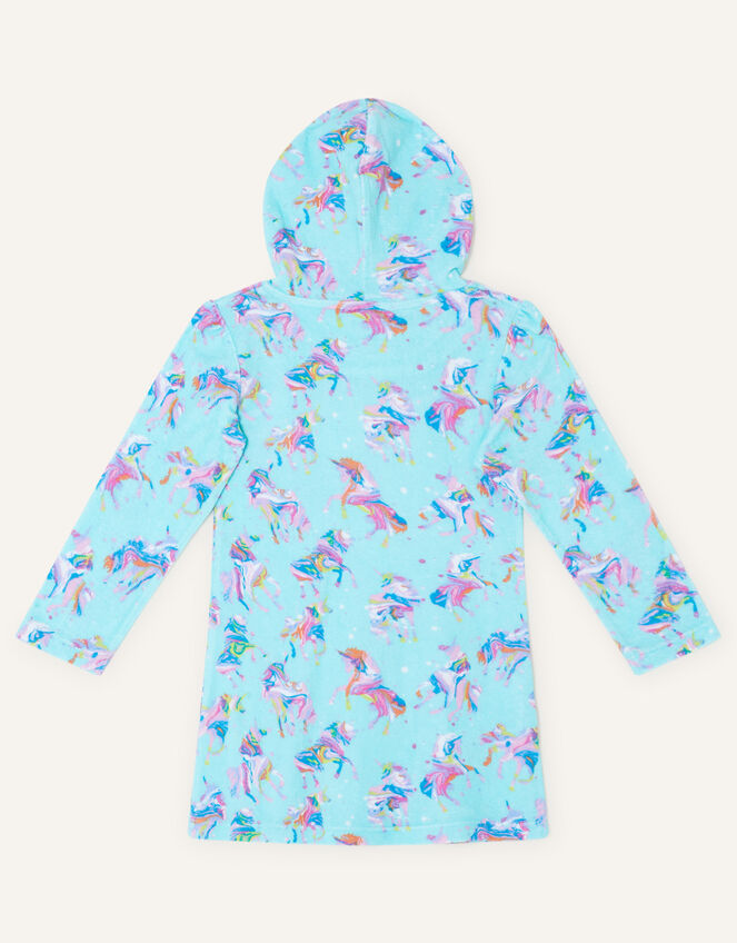 Unicorn Print Towelling Dress, Blue (TURQUOISE), large