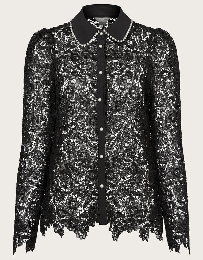 Rose Lace Blouse, Black (BLACK), large