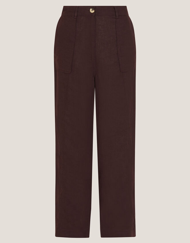 Jolie Straight Linen Pants, Brown (CHOCOLATE), large