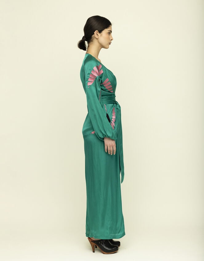Tallulah & Hope Aziza Regular Embroidered Wrap Dress, Green (GREEN), large