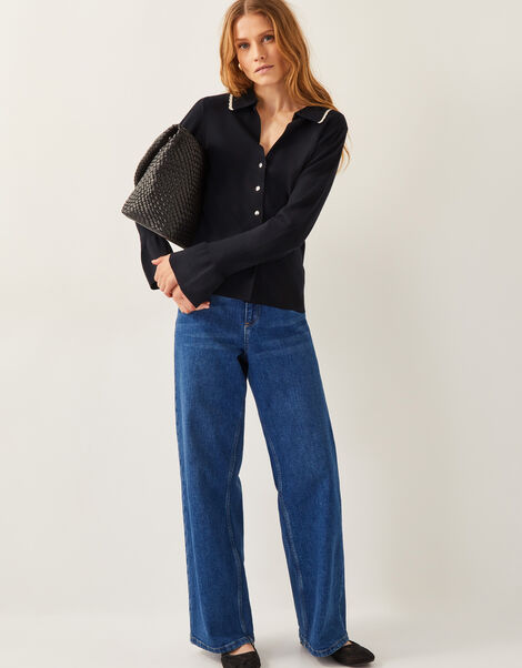 Bray Flute Sleeve Cardigan, Black (BLACK), large
