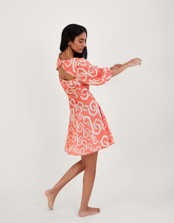 Geometric Print Cut-Out Back Short Dress, Orange (ORANGE), large