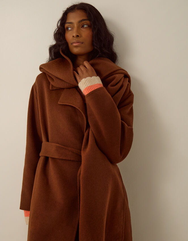 Petra Wool Blend Scarf Coat, Camel (CAMEL), large