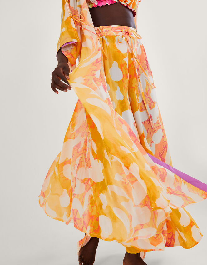 Abstract Print Longline Kimono, Orange (ORANGE), large