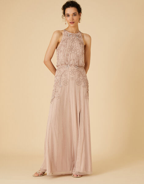 Embellished Maxi Dress in Recycled Polyester Pink, Pink (PINK), large