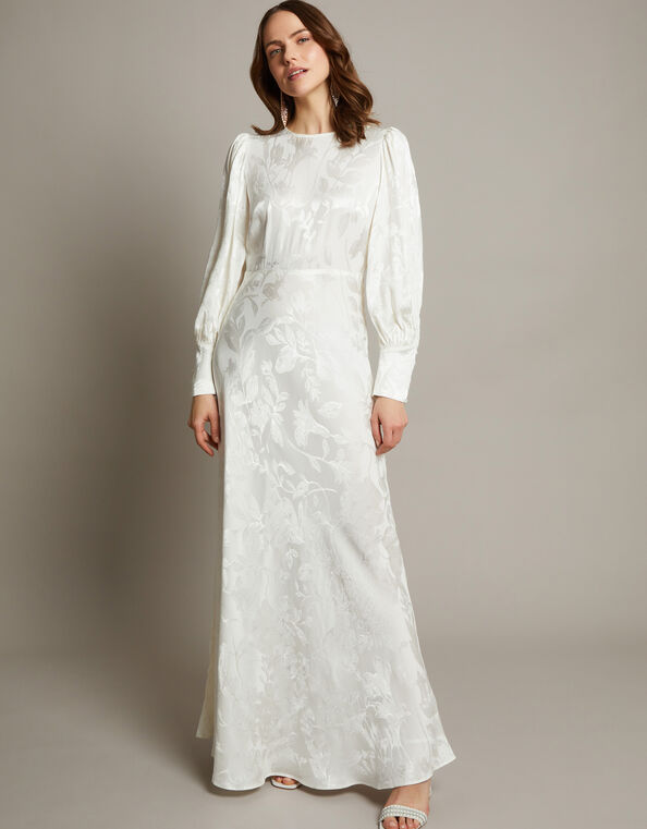 Grace Long Sleeve Satin Bridal Dress, Ivory (IVORY), large