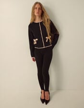 Monsoon x Queens of Archive Paris Round Neck Bow Contrast Cardigan​, Black (BLACK), large