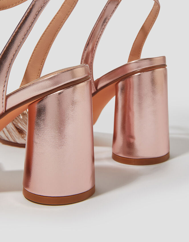 Metallic Twist Front Heeled Sandals, Pink (PALE PINK), large
