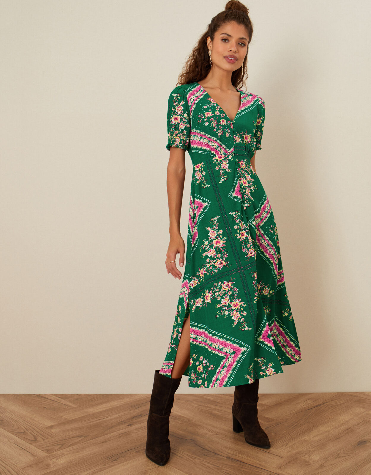 Candice Scarf Button Through Dress Green Day Dresses Monsoon ROI