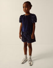 Iona Sequin Velvet T-Shirt & Shorts Set, Blue (NAVY), large