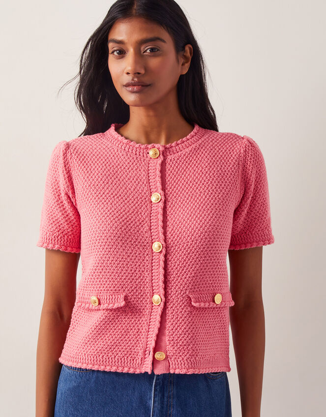 Sami Stitch Short Sleeve Cardigan, Pink (PINK), large