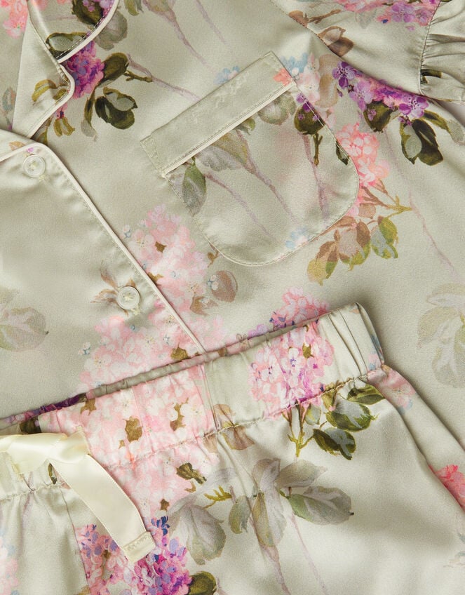 Floral Satin Short Pyjama Set, Green (GREEN), large