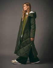 Phoebe Fleece Quilted Puffer Coat, Green (KHAKI), large