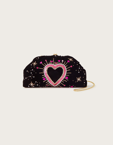 Sequin Heart Pouch Bag, , large