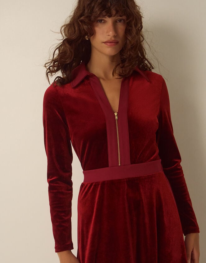 Zeyna Zip Velvet Midi Dress, Cinnamon (CINNAMON), large
