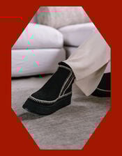 Laidback London Setsu Platform Suede Ankle Boots, Black (BLACK), large