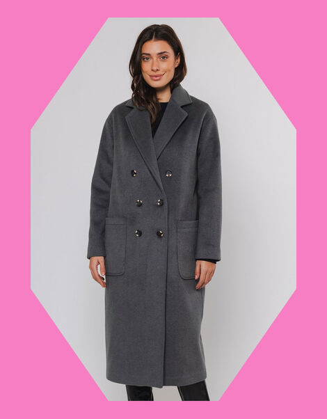 Rino and Pelle Longline Double-Breasted Coat, Grey (GREY), large